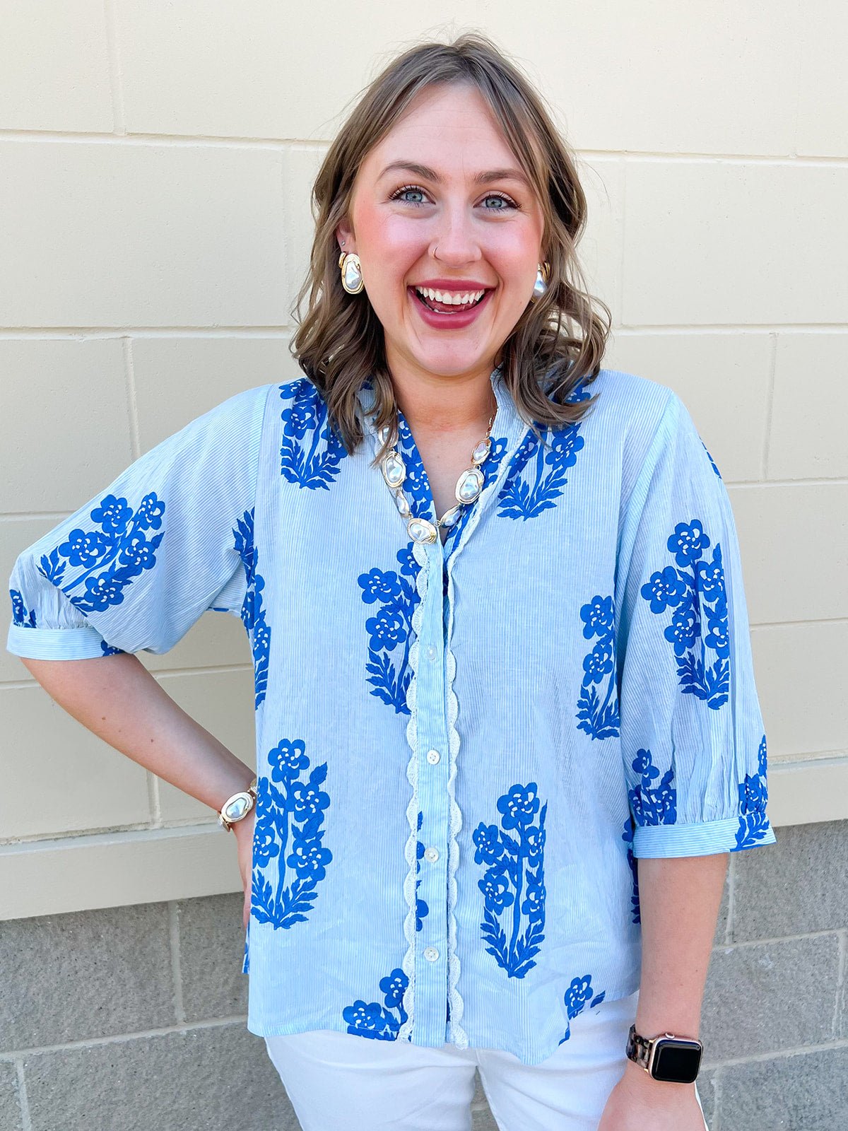 [THML] Bluebell Stripe Lace Detail Top - The Pink Pineapple 850