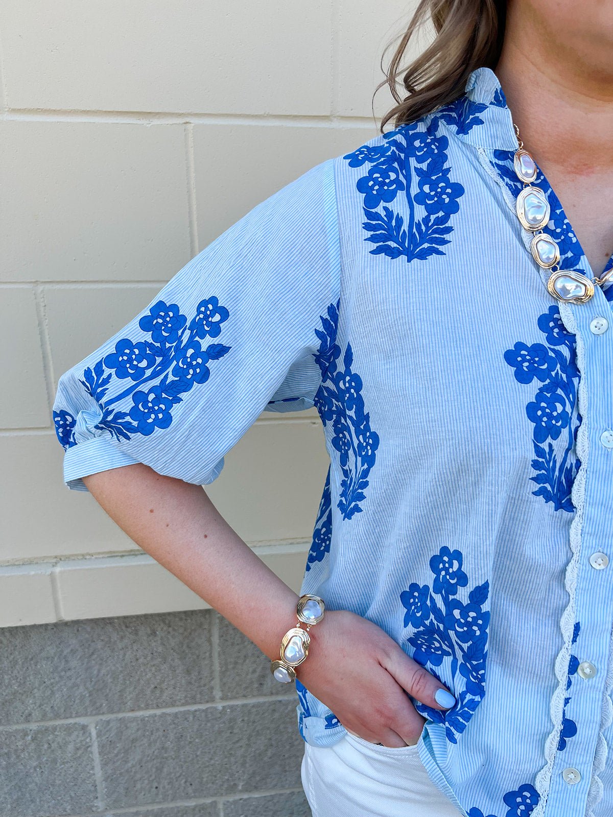 [THML] Bluebell Stripe Lace Detail Top - The Pink Pineapple 850