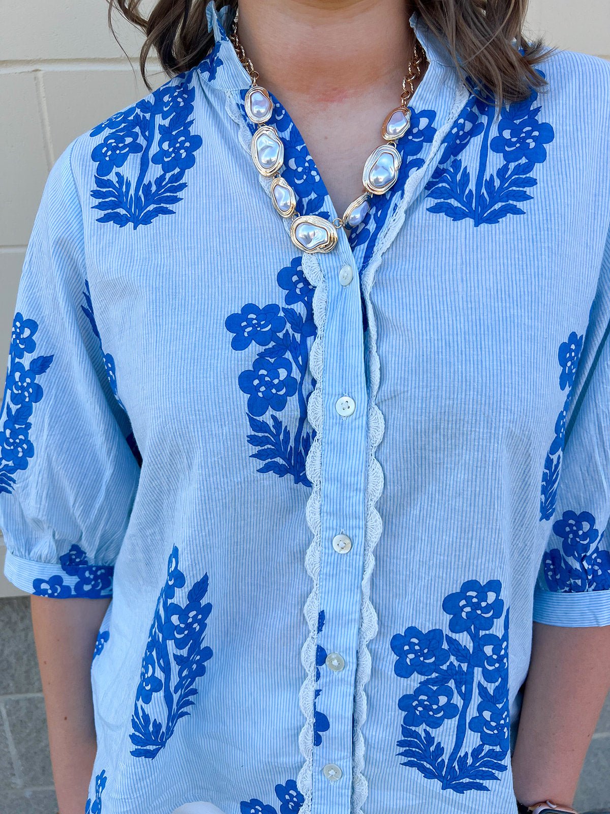 [THML] Bluebell Stripe Lace Detail Top - The Pink Pineapple 850