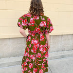 [THML] Garden Grace Olive Floral Dress - The Pink Pineapple 850