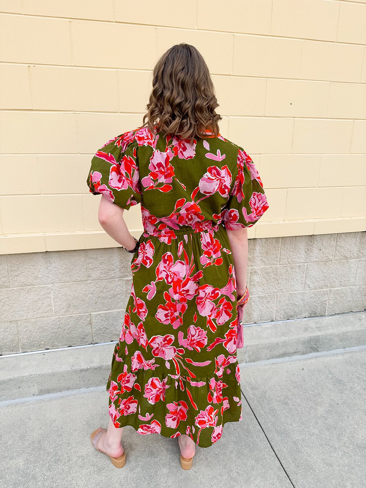 [THML] Garden Grace Olive Floral Dress - The Pink Pineapple 850