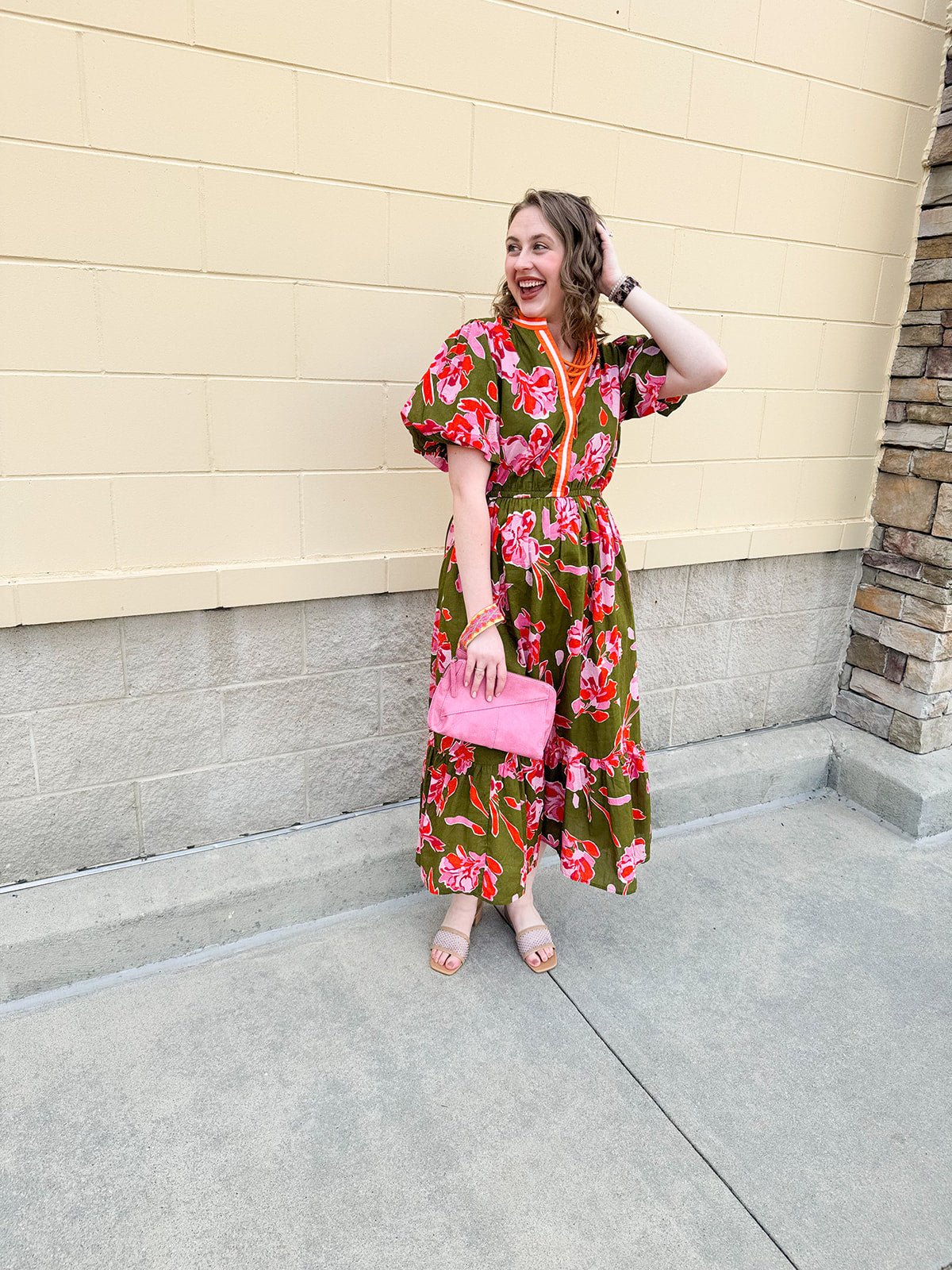 [THML] Garden Grace Olive Floral Dress - The Pink Pineapple 850