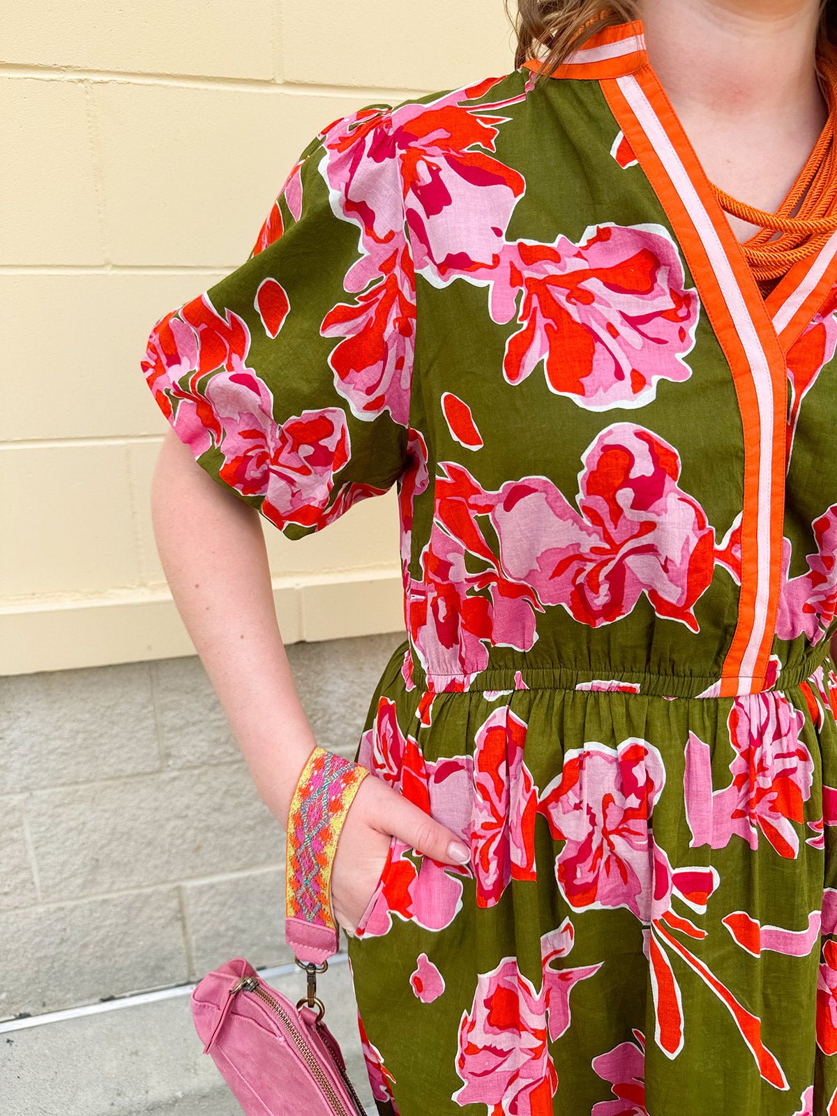 [THML] Garden Grace Olive Floral Dress - The Pink Pineapple 850