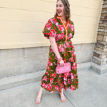 [THML] Garden Grace Olive Floral Dress - The Pink Pineapple 850