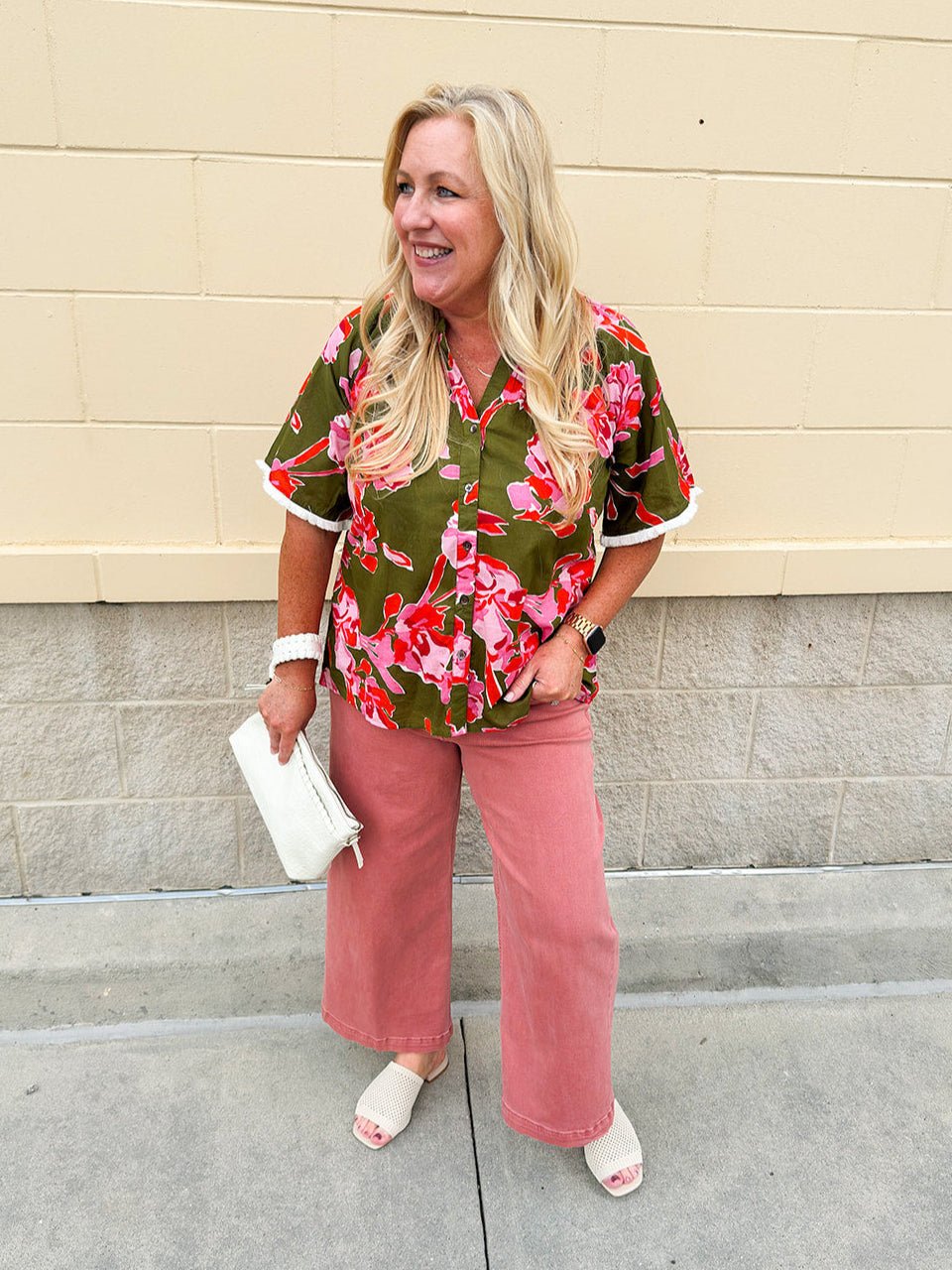 [THML] Garden Grace Olive Floral Top - The Pink Pineapple 850