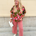 [THML] Garden Grace Olive Floral Top - The Pink Pineapple 850