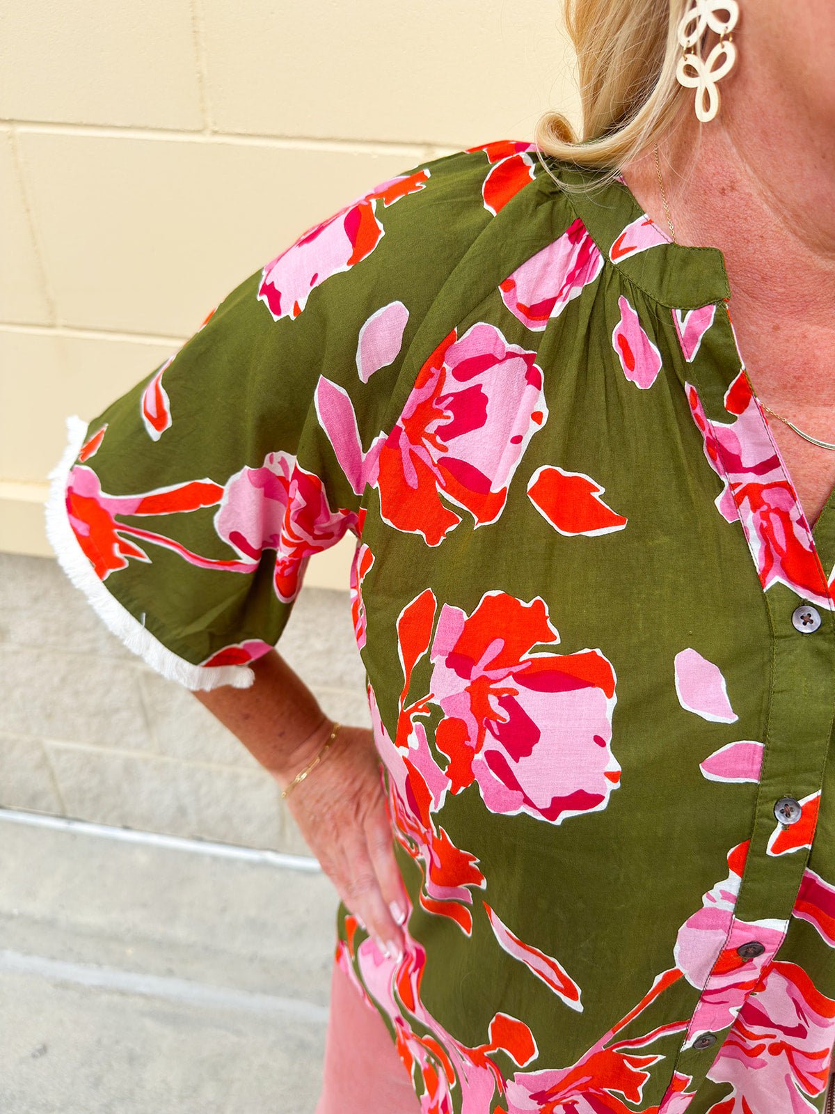 [THML] Garden Grace Olive Floral Top - The Pink Pineapple 850