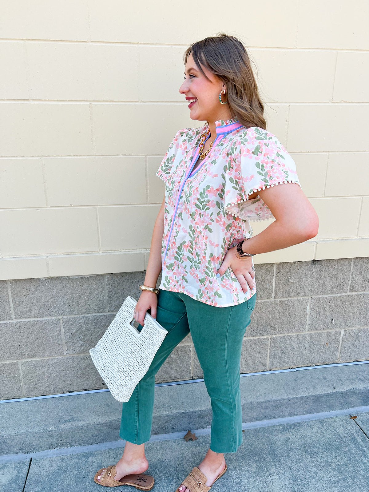 [THML] Garden Party Contrast Ruffle Top - The Pink Pineapple 850