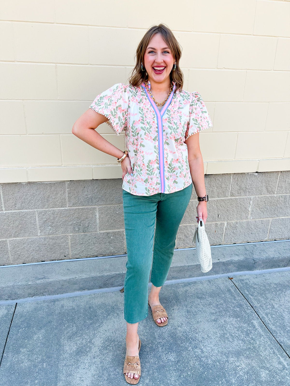 [THML] Garden Party Contrast Ruffle Top - The Pink Pineapple 850