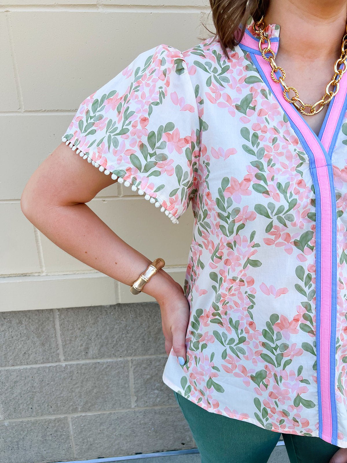 [THML] Garden Party Contrast Ruffle Top - The Pink Pineapple 850