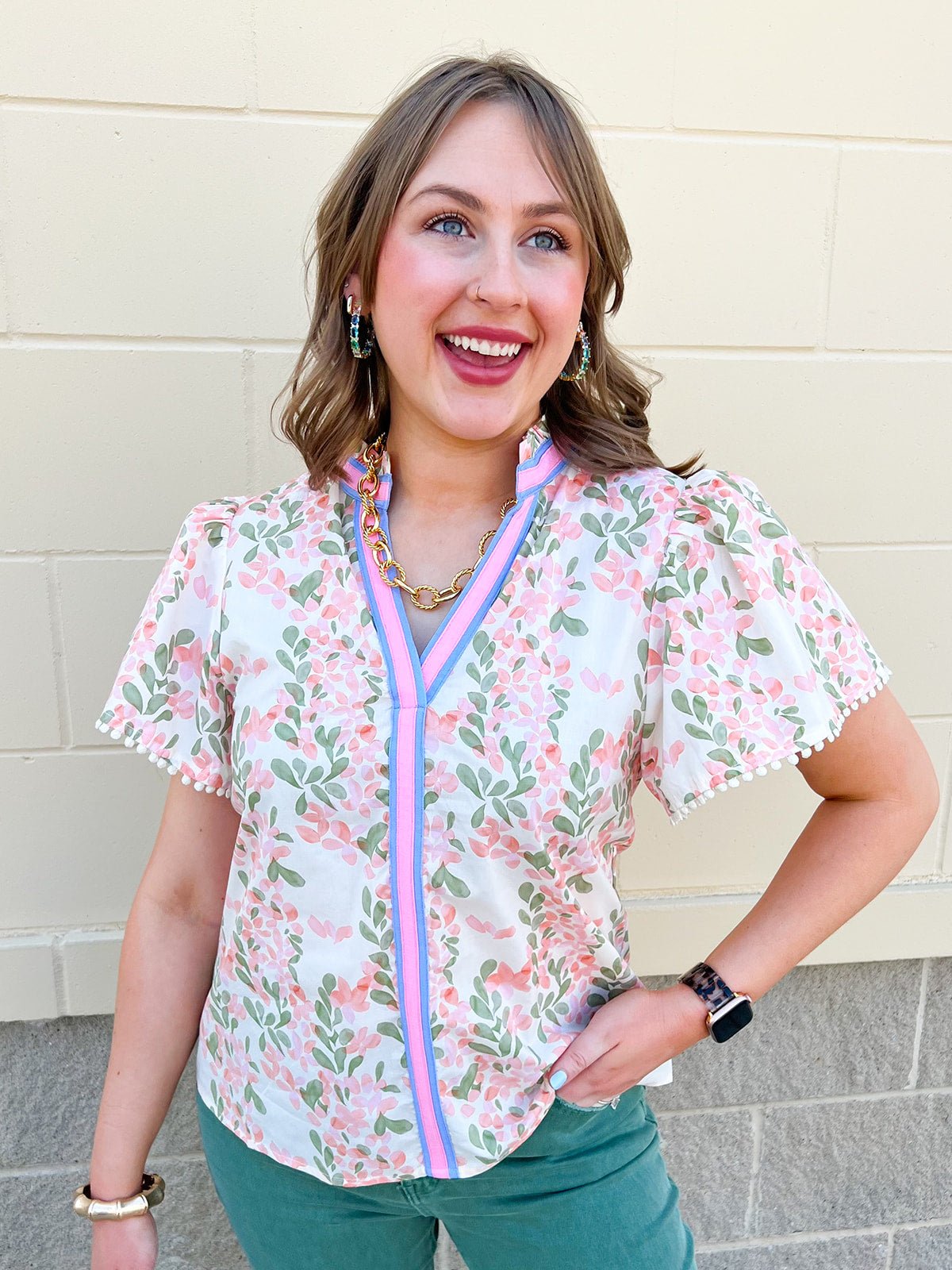 [THML] Garden Party Contrast Ruffle Top - The Pink Pineapple 850