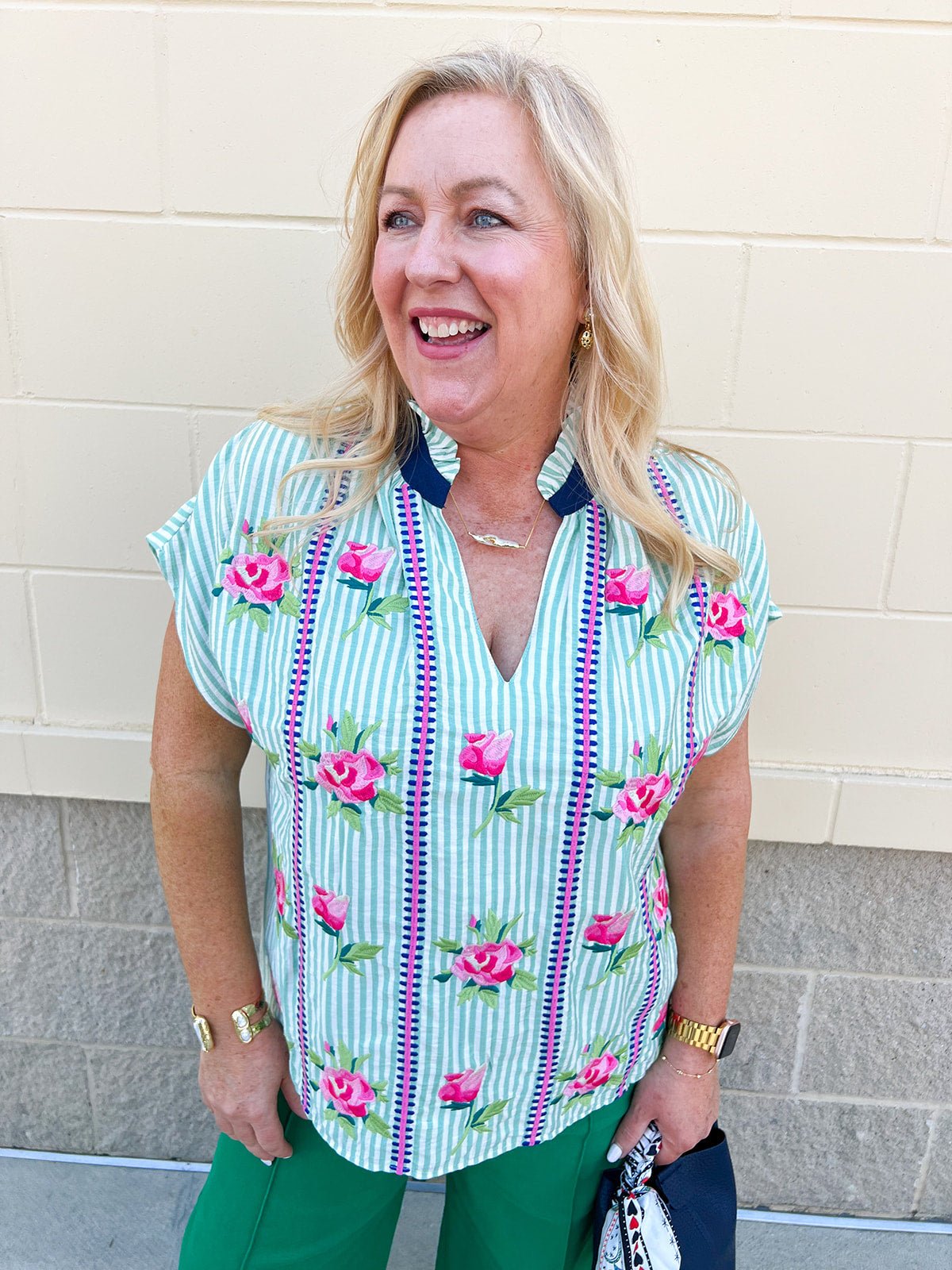 [THML] Meadow Stripe Embroidered Top - The Pink Pineapple 850