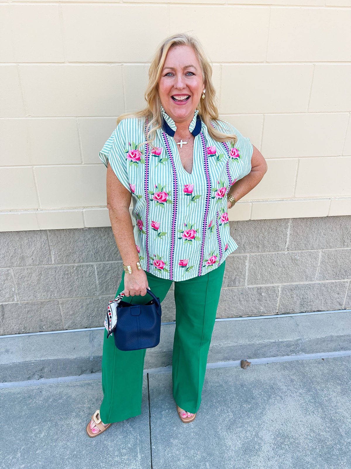 [THML] Meadow Stripe Embroidered Top - The Pink Pineapple 850