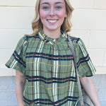 [THML] Ruffle Neck Plaid Blouse - The Pink Pineapple 850