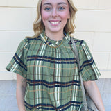 [THML] Ruffle Neck Plaid Blouse - The Pink Pineapple 850