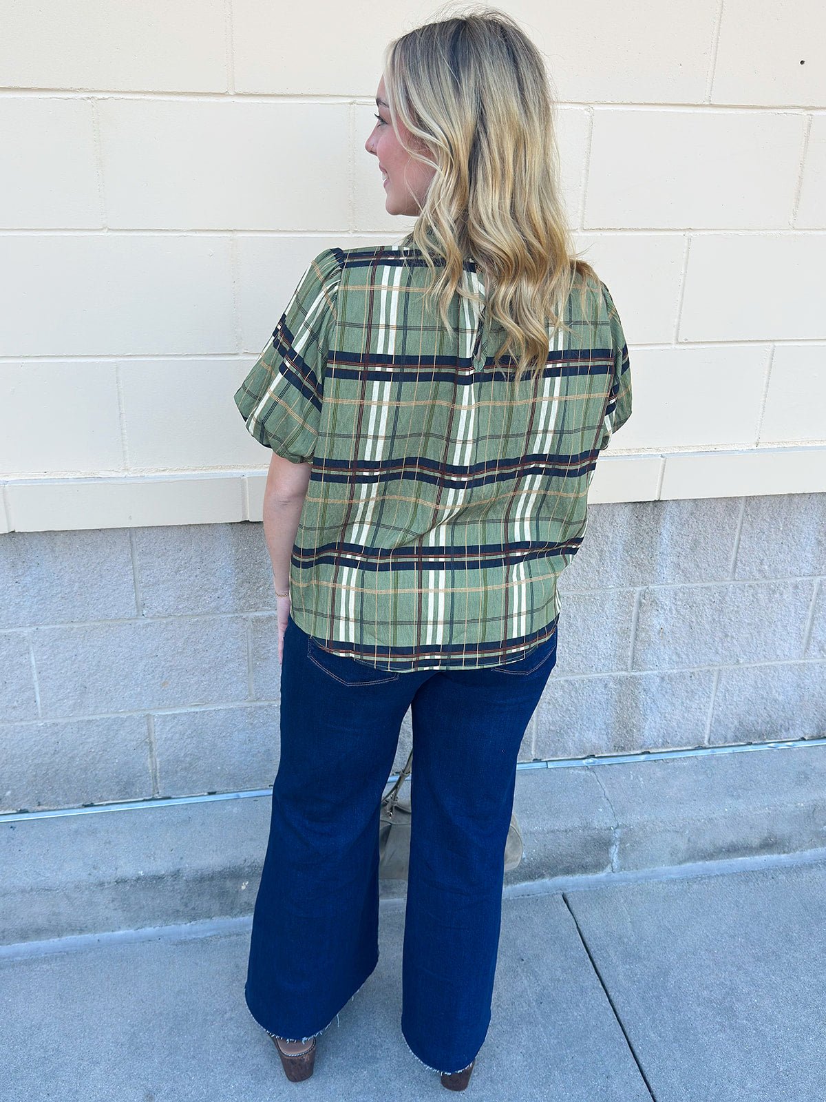 [THML] Ruffle Neck Plaid Blouse - The Pink Pineapple 850