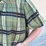 [THML] Ruffle Neck Plaid Blouse - The Pink Pineapple 850