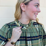 [THML] Ruffle Neck Plaid Blouse - The Pink Pineapple 850