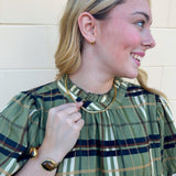 [THML] Ruffle Neck Plaid Blouse - The Pink Pineapple 850