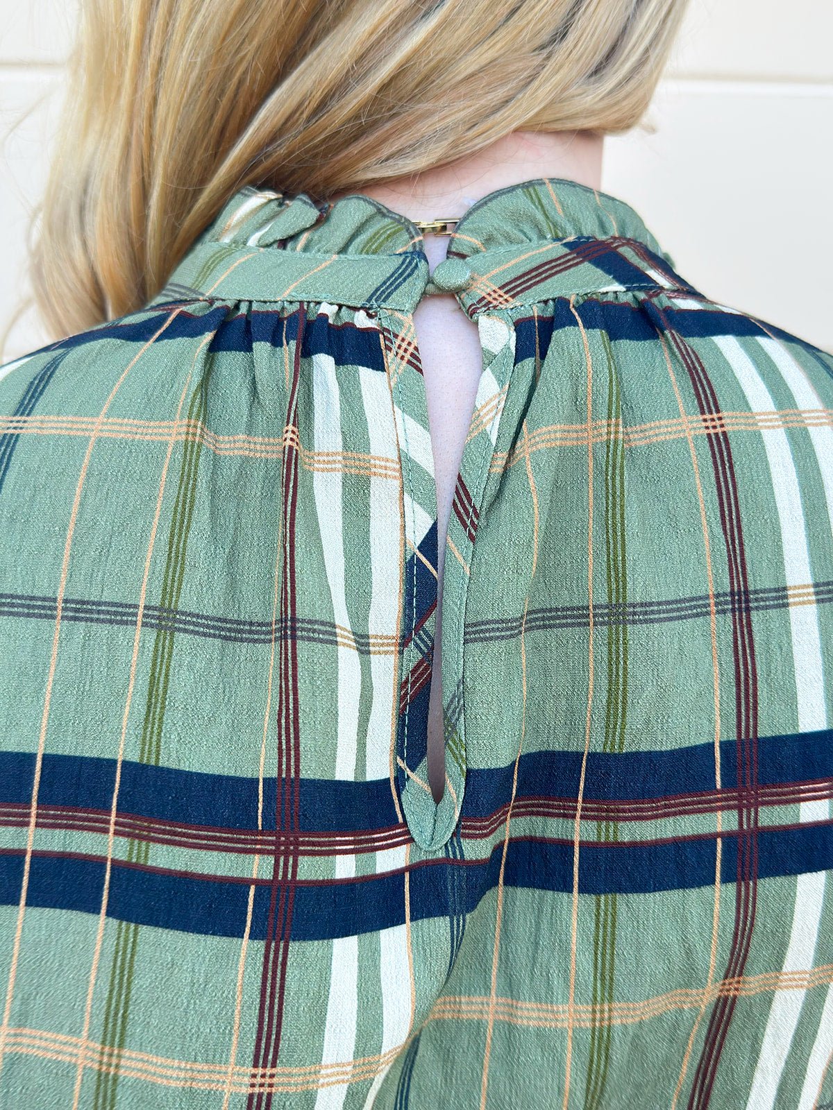 [THML] Ruffle Neck Plaid Blouse - The Pink Pineapple 850