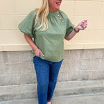 [THML] Sage Luxe Button Blouse - The Pink Pineapple 850