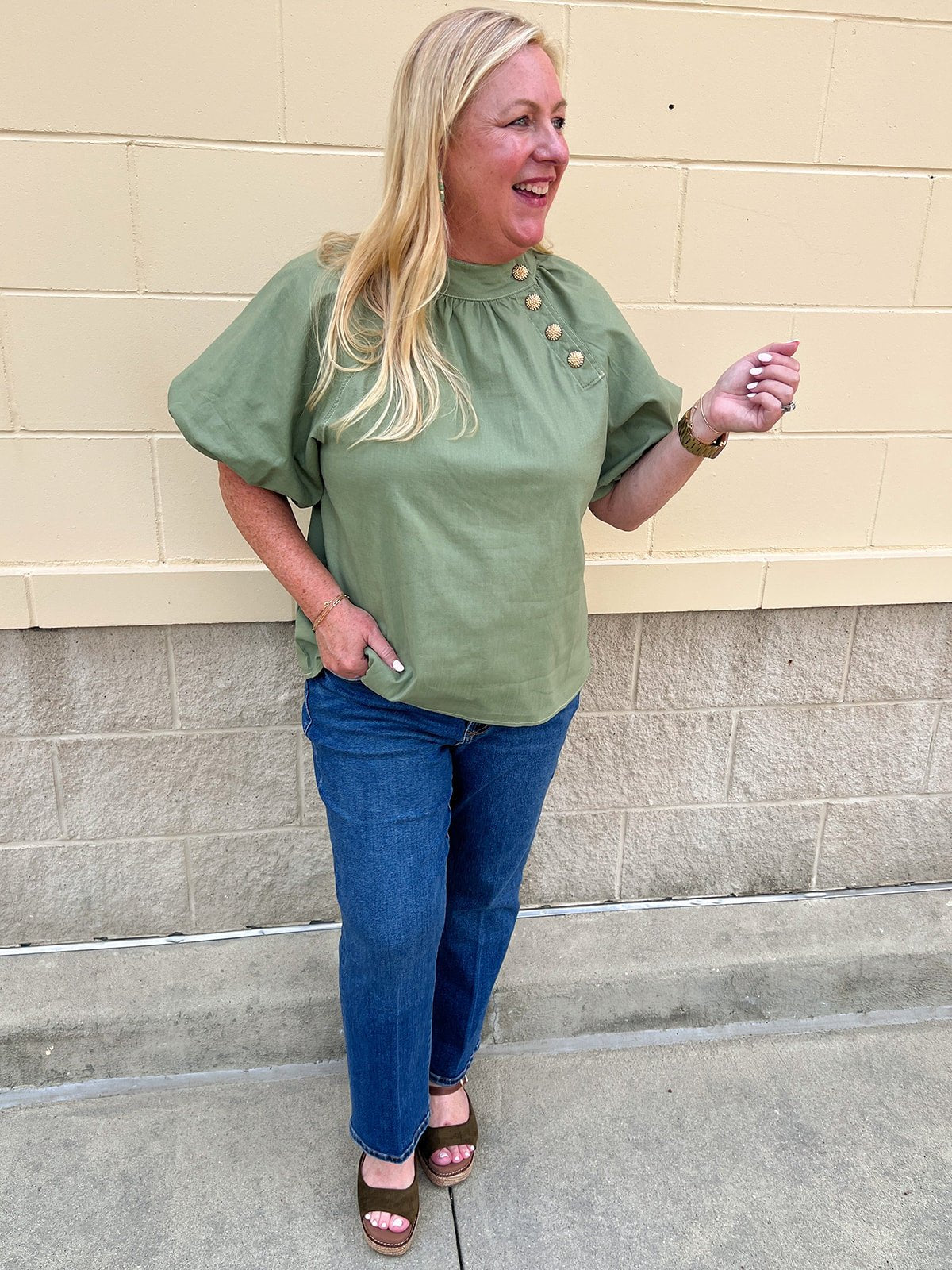 [THML] Sage Luxe Button Blouse - The Pink Pineapple 850