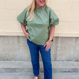 [THML] Sage Luxe Button Blouse - The Pink Pineapple 850