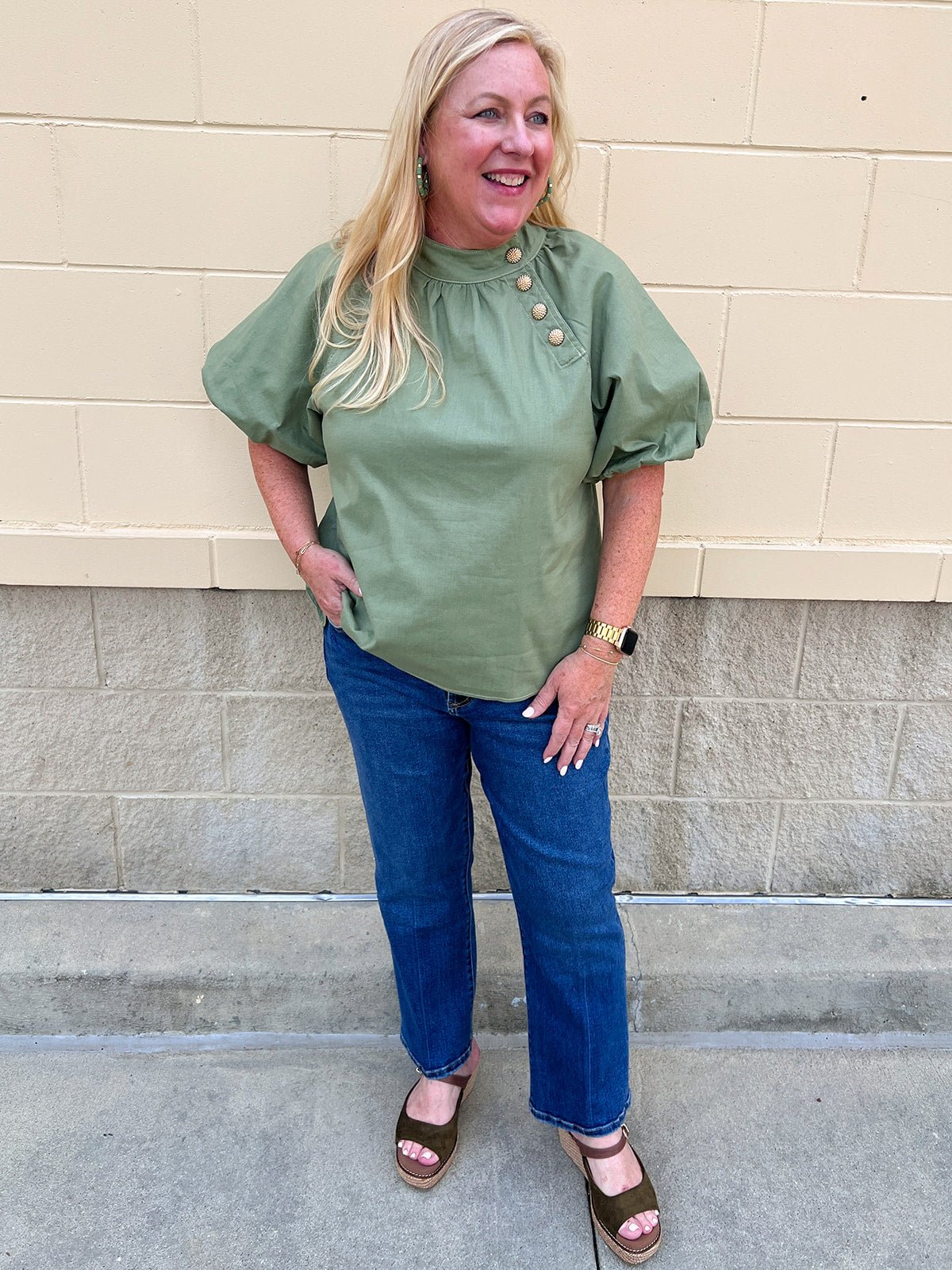 [THML] Sage Luxe Button Blouse - The Pink Pineapple 850