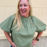 [THML] Sage Luxe Button Blouse - The Pink Pineapple 850