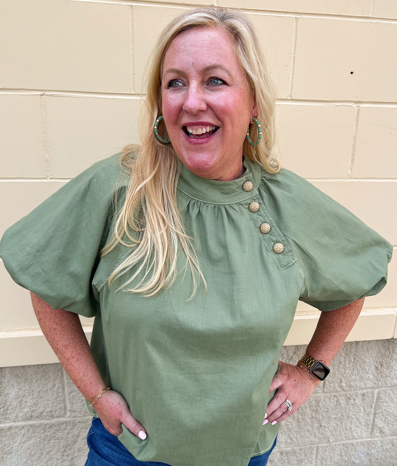 [THML] Sage Luxe Button Blouse - The Pink Pineapple 850