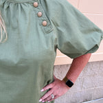 [THML] Sage Luxe Button Blouse - The Pink Pineapple 850