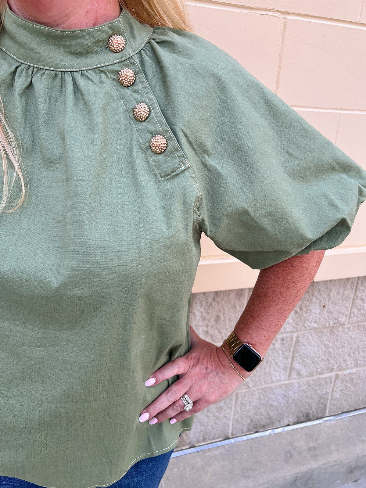 [THML] Sage Luxe Button Blouse - The Pink Pineapple 850