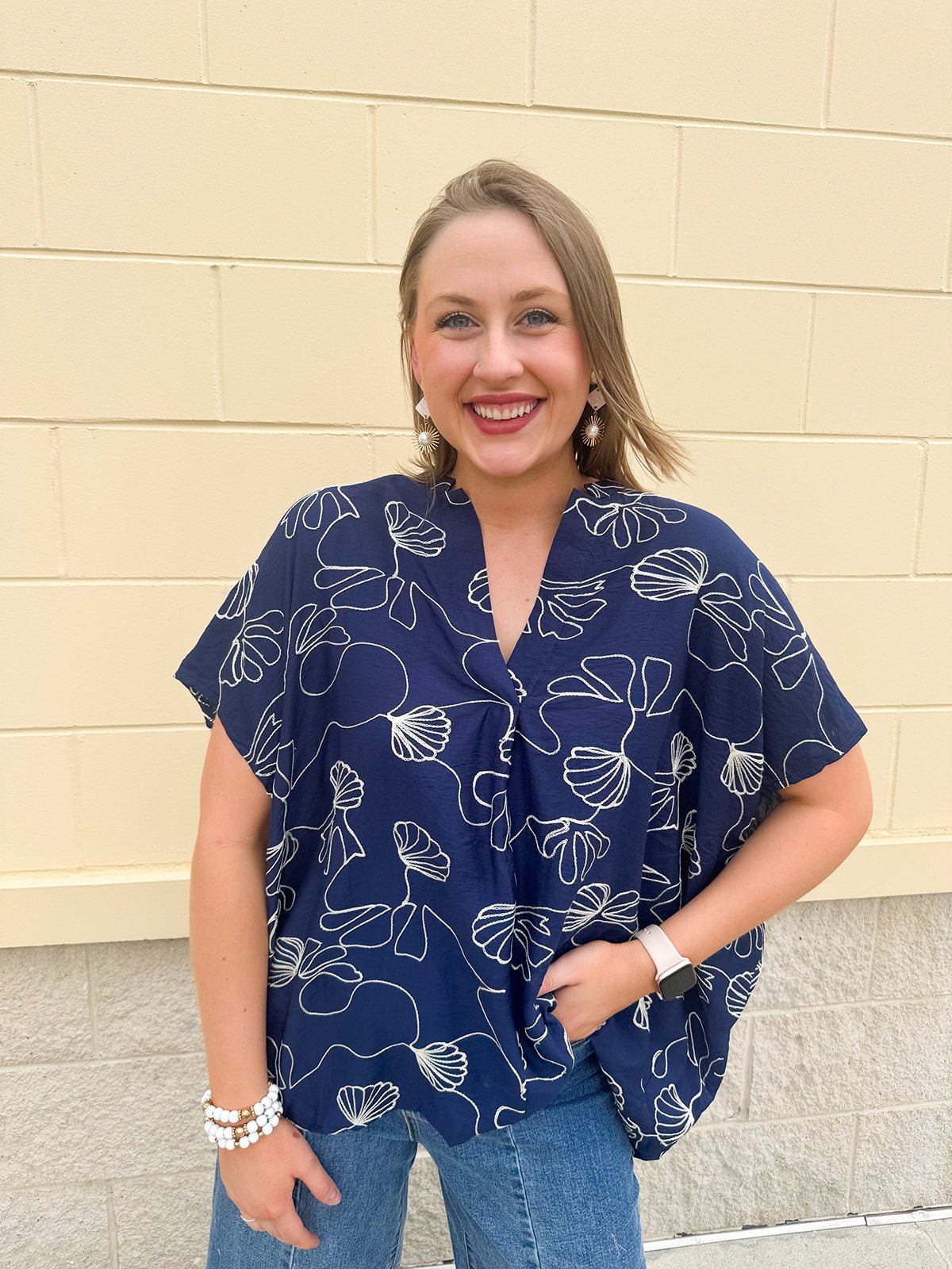 Tide & Treasure Embroidered Top – Navy - The Pink Pineapple 850