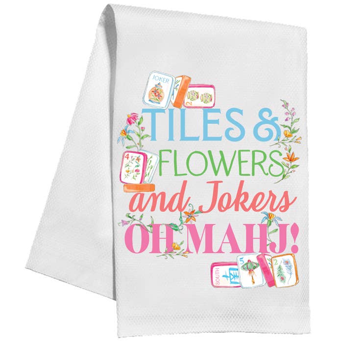 Tiles & Flowers Oh Mahj! Kitchen Towel - The Pink Pineapple 850