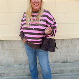 Tini Time Striped Relaxed Sweatshirt - The Pink Pineapple 850