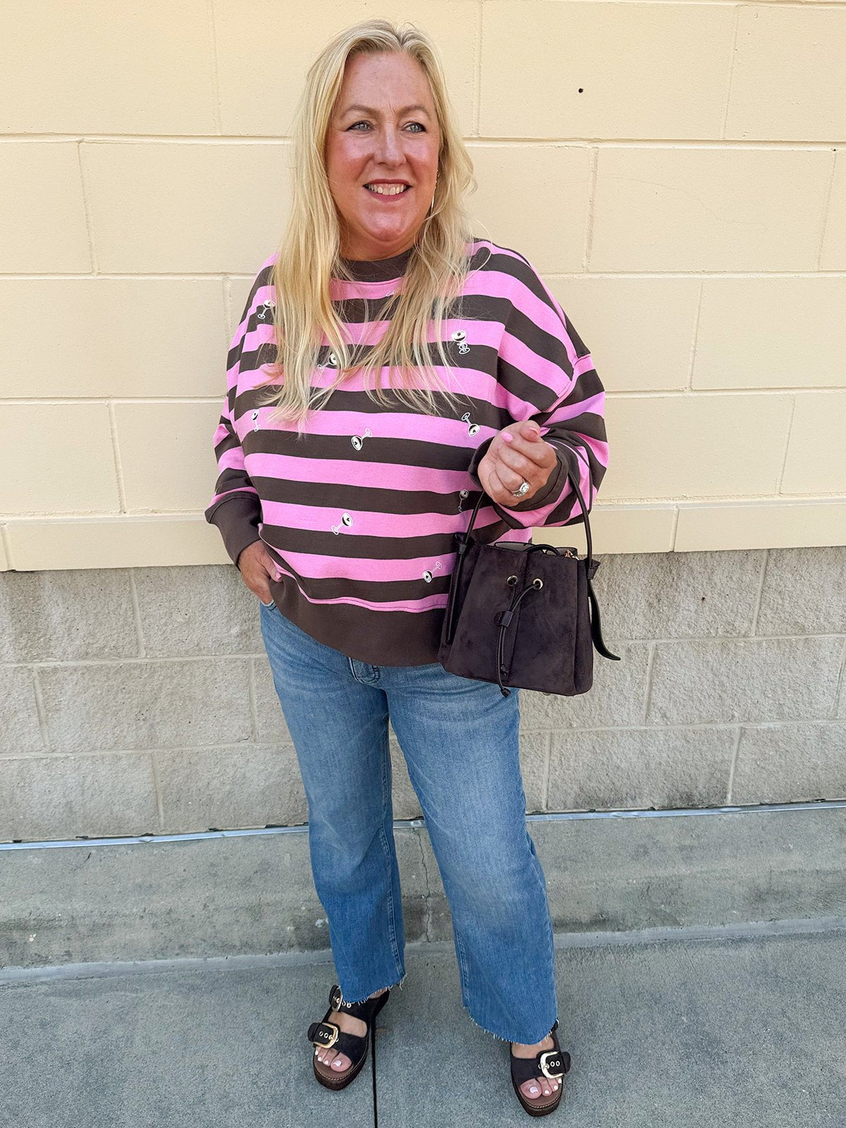 Tini Time Striped Relaxed Sweatshirt - The Pink Pineapple 850