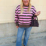 Tini Time Striped Relaxed Sweatshirt - The Pink Pineapple 850