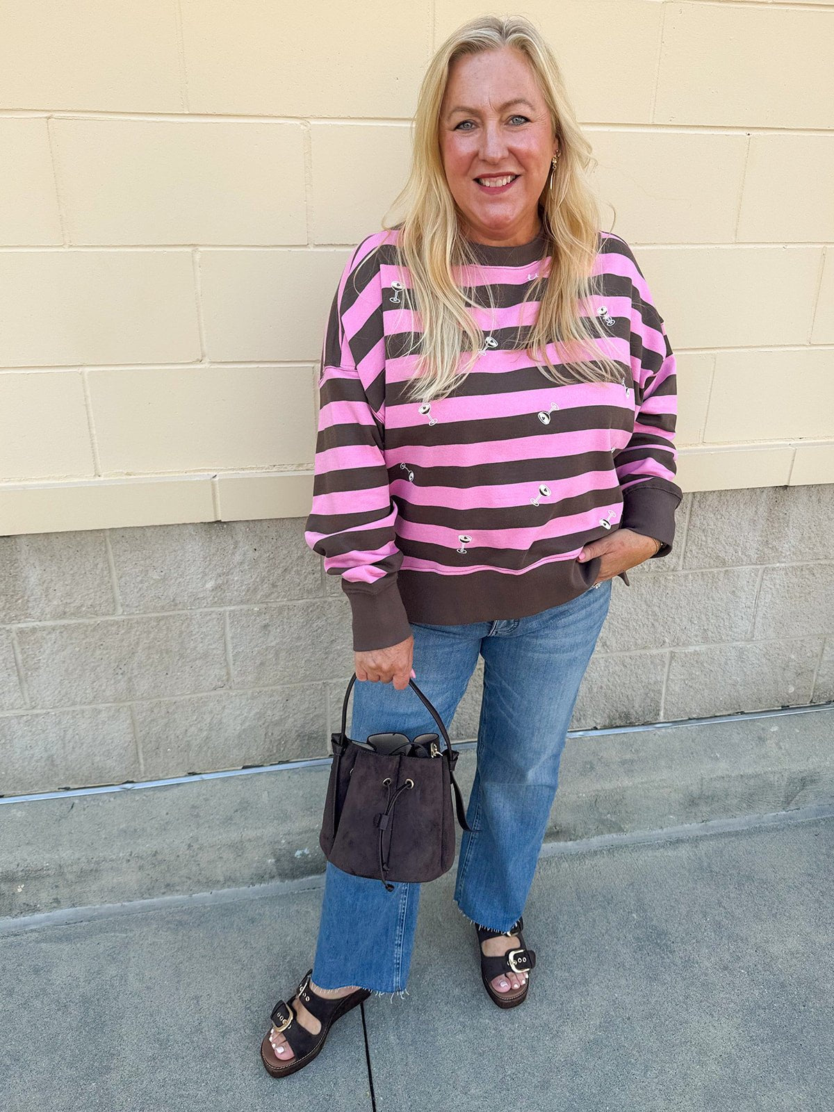 Tini Time Striped Relaxed Sweatshirt - The Pink Pineapple 850