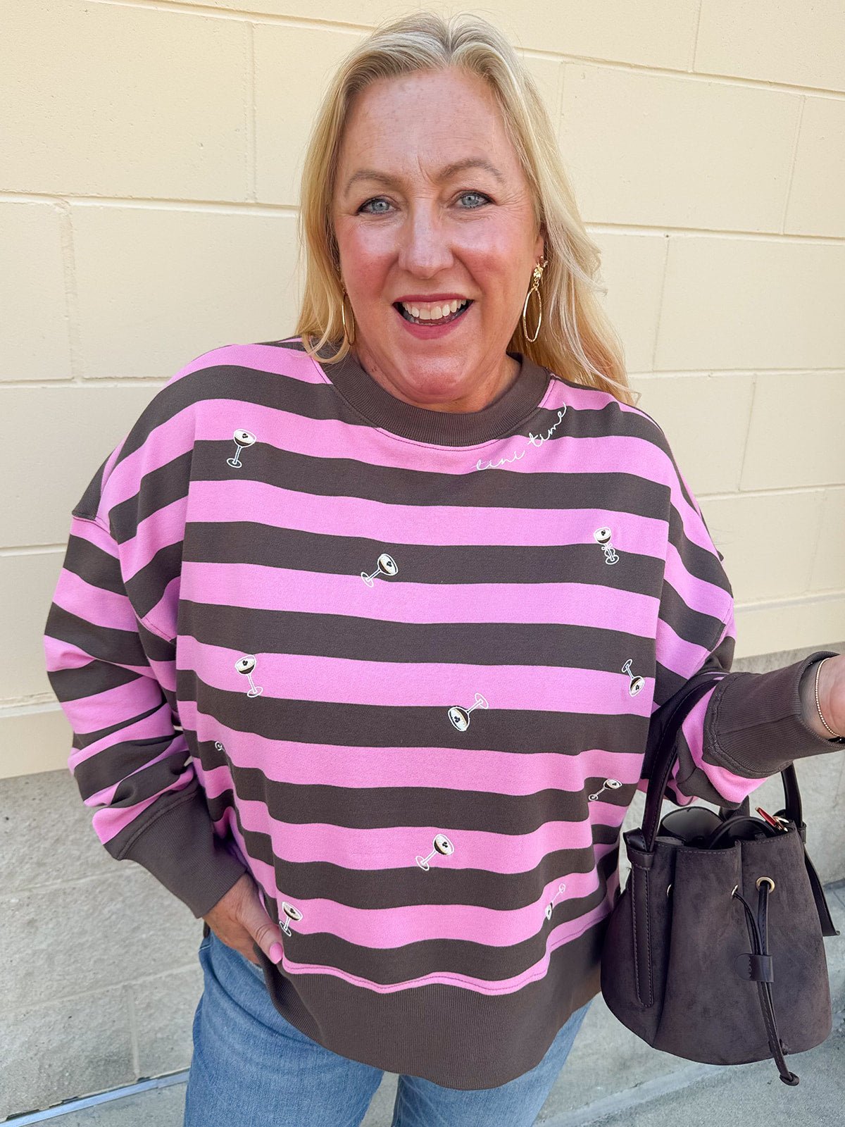 Tini Time Striped Relaxed Sweatshirt - The Pink Pineapple 850
