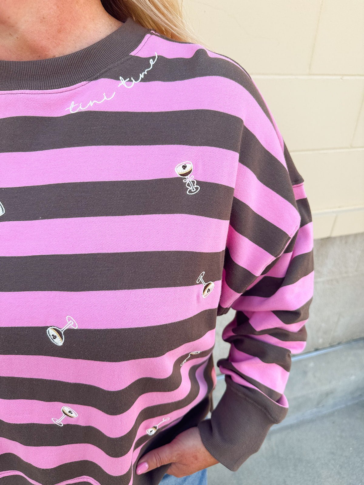 Tini Time Striped Relaxed Sweatshirt - The Pink Pineapple 850