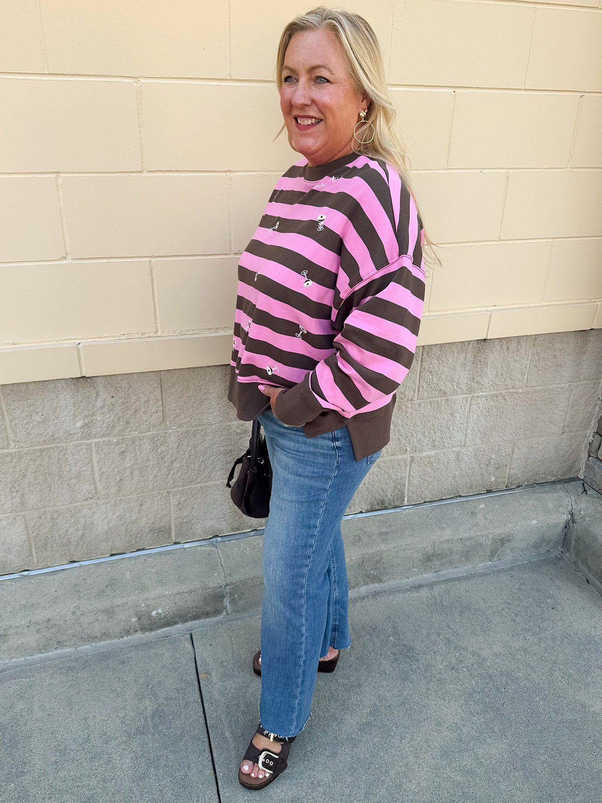 Tini Time Striped Relaxed Sweatshirt - The Pink Pineapple 850