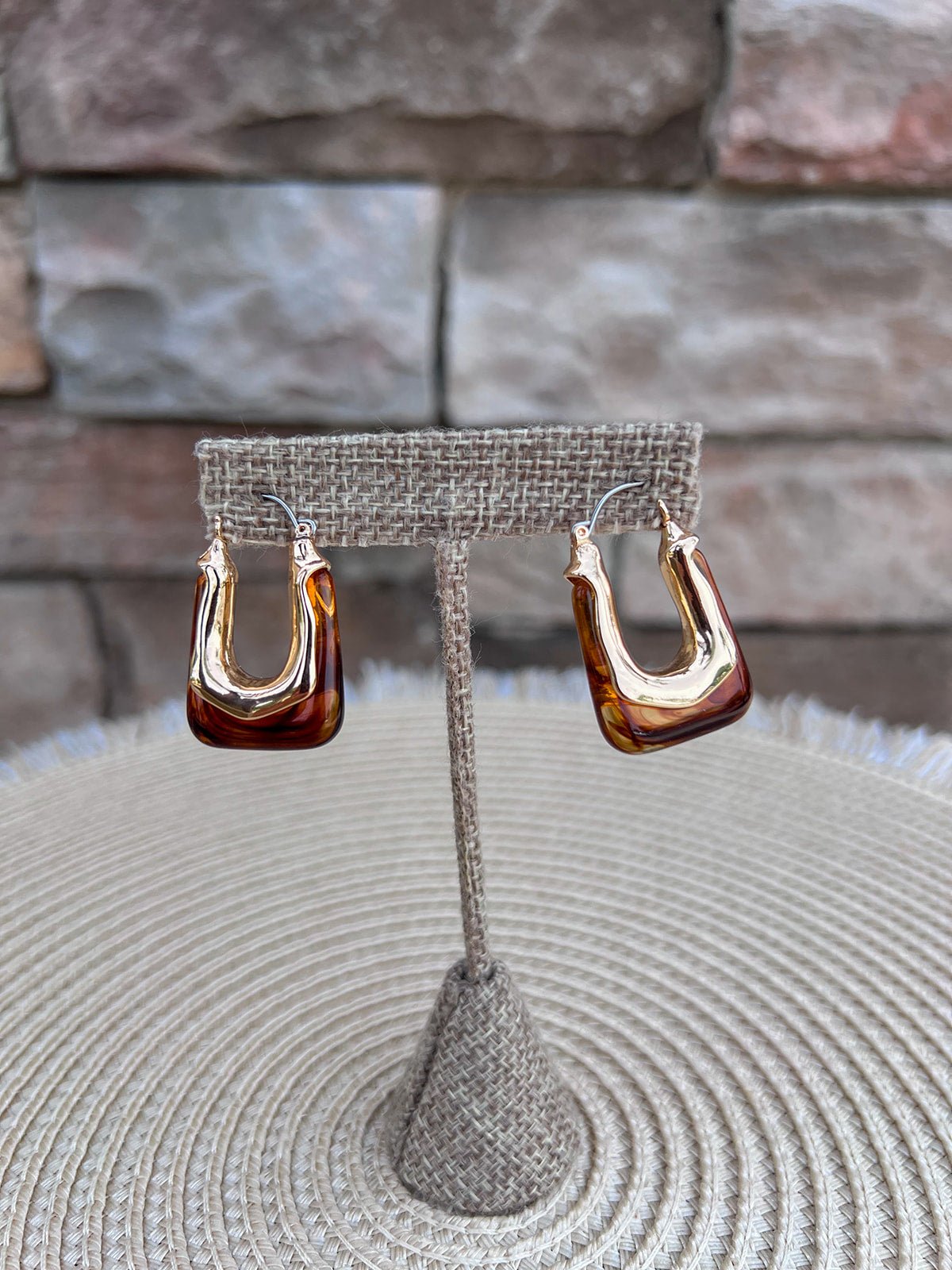 Tortoise Glow Square Hoop Earrings - The Pink Pineapple 850