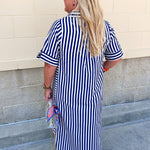 Tradition Stripe Button Up Maxi Dress in Navy - The Pink Pineapple 850