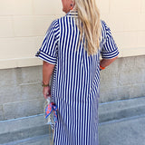 Tradition Stripe Button Up Maxi Dress in Navy - The Pink Pineapple 850