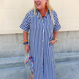 Tradition Stripe Button Up Maxi Dress in Navy - The Pink Pineapple 850
