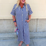 Tradition Stripe Button Up Maxi Dress in Navy - The Pink Pineapple 850