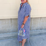 Tradition Stripe Button Up Maxi Dress in Navy - The Pink Pineapple 850