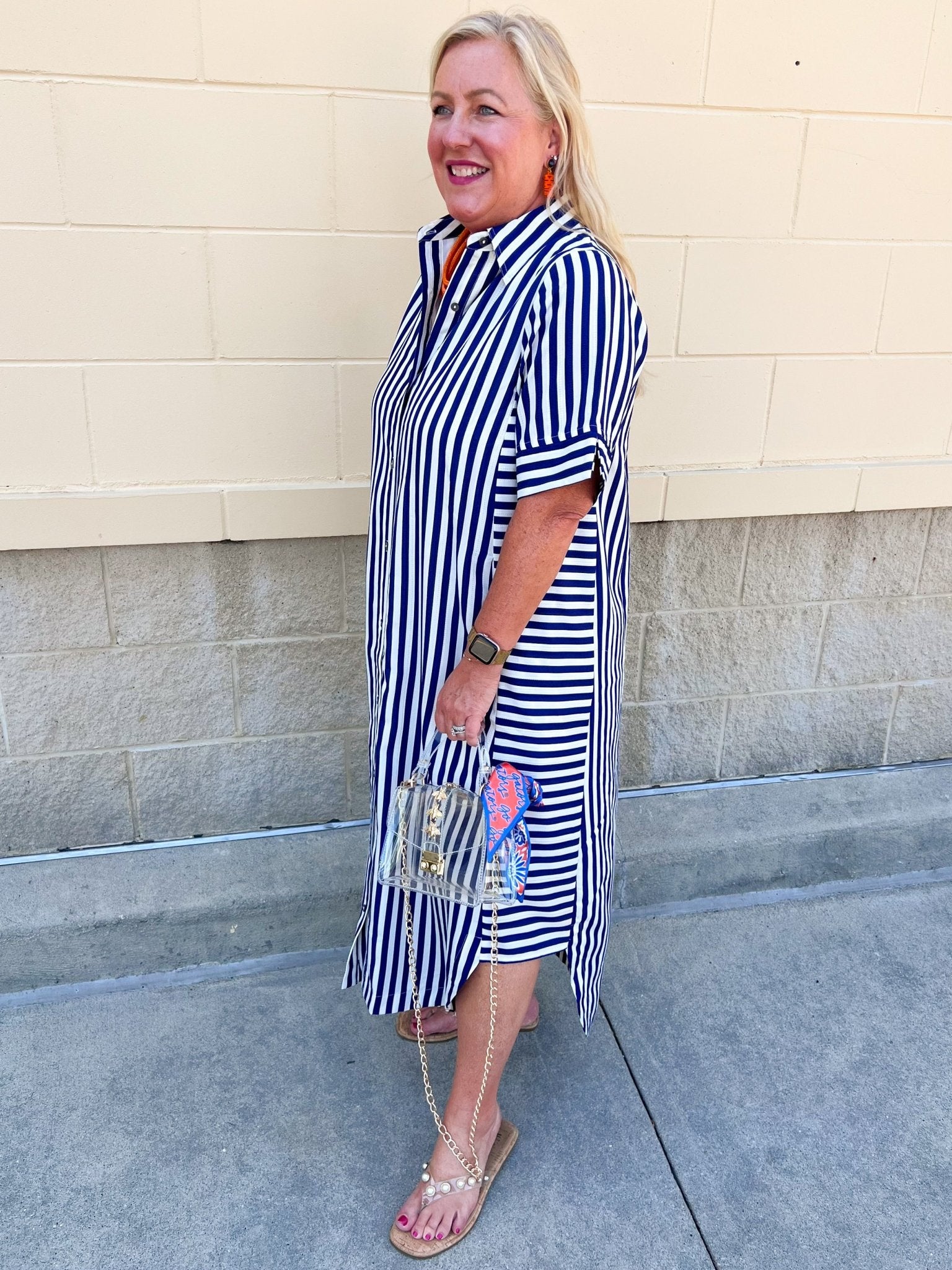Tradition Stripe Button Up Maxi Dress in Navy - The Pink Pineapple 850