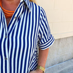 Tradition Stripe Button Up Maxi Dress in Navy - The Pink Pineapple 850
