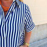 Tradition Stripe Button Up Maxi Dress in Navy - The Pink Pineapple 850